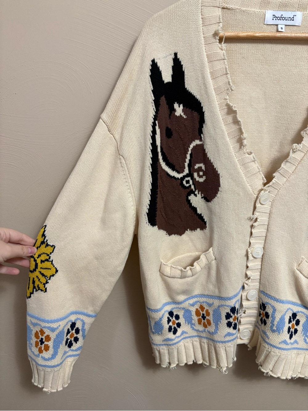 Profound Free People Oversized Floral Knit Horse Distressed Cardigan Size Small - Picture 8 of 12